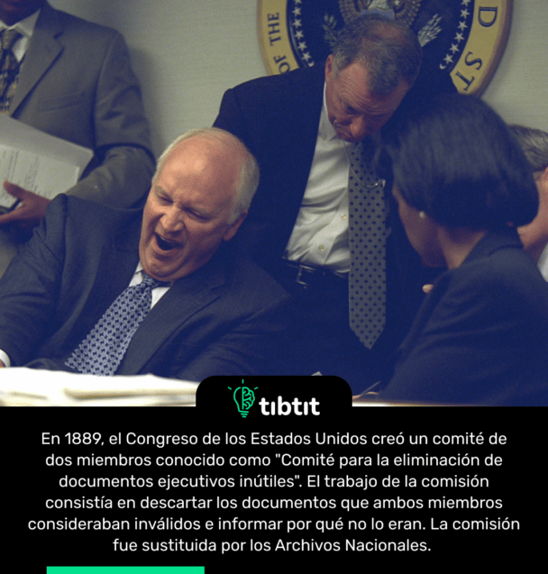 En 1889, el Congreso de los Estados Unidos creó un comité de dos miembros conocido como "Comité para la eliminación de documentos ejecutivos inútiles". El trabajo de la comisión consistía en descartar los documentos que ambos miembros consideraban inválidos e informar por qué no lo eran. La comisión fue sustituida por los Archivos Nacionales.