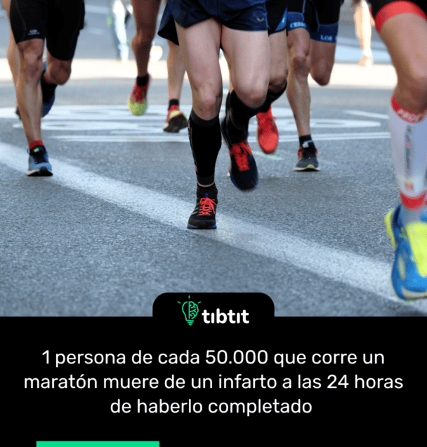 1 persona de cada 50.000 que corre un maratón muere de un infarto a las 24 horas de haberlo completado