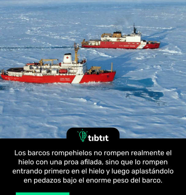 Los barcos rompehielos no rompen realmente el hielo con una proa afilada, sino que lo rompen entrando primero en el hielo y luego aplastándolo en pedazos bajo el enorme peso del barco.