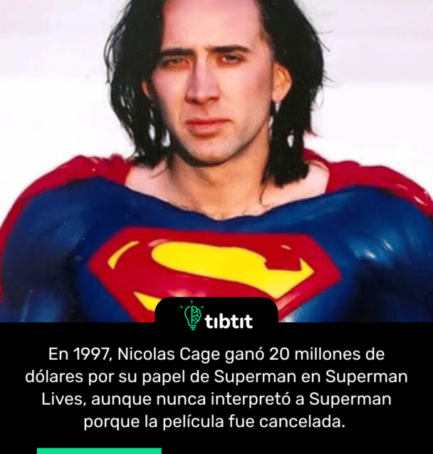En 1997, Nicolas Cage ganó 20 millones de dólares por su papel de Superman en Superman Lives, aunque nunca interpretó a Superman porque la película fue cancelada.