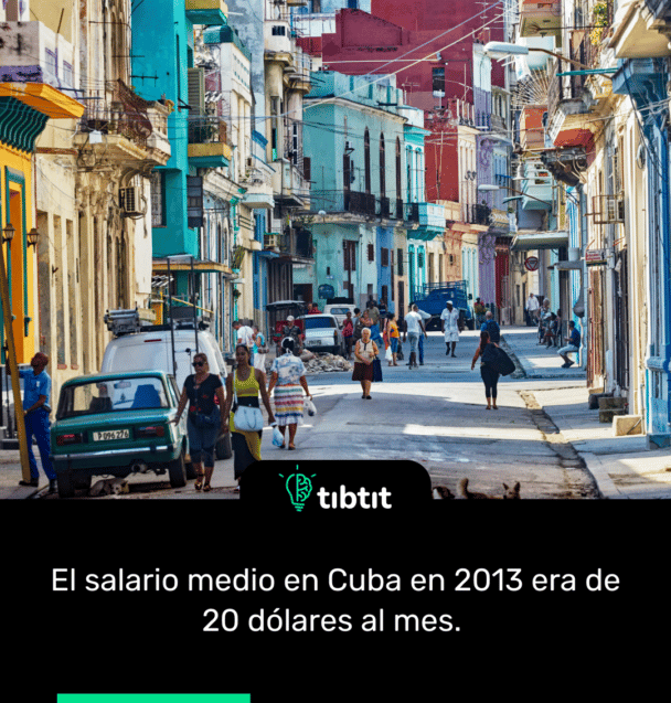 El salario medio en Cuba en 2013 era de 20 dólares al mes.