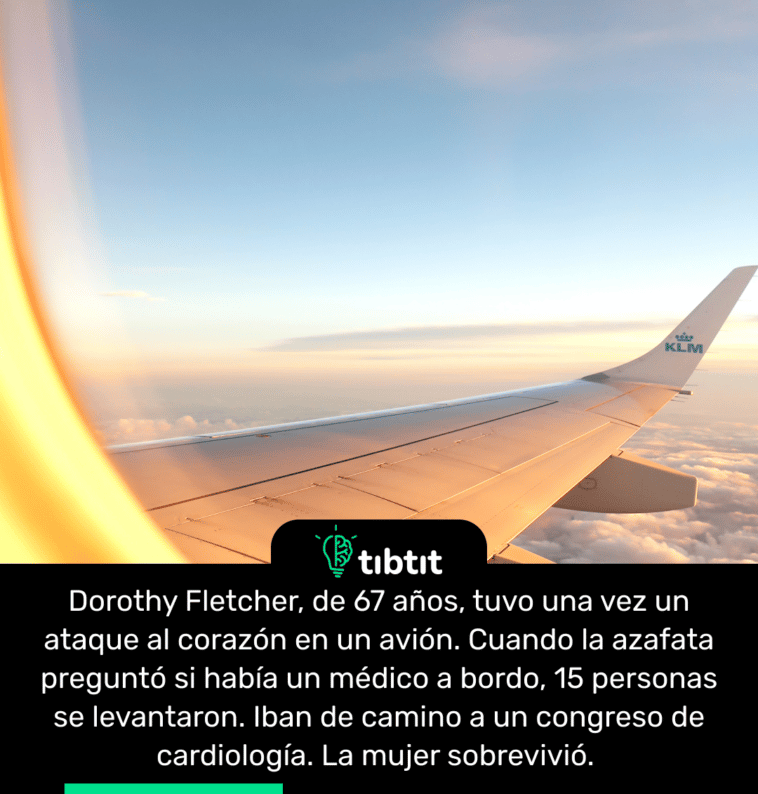 Dorothy Fletcher, de 67 años, tuvo una vez un ataque al corazón en un avión. Cuando la azafata preguntó si había un médico a bordo, 15 personas se levantaron. Iban de camino a un congreso de cardiología. La mujer sobrevivió.