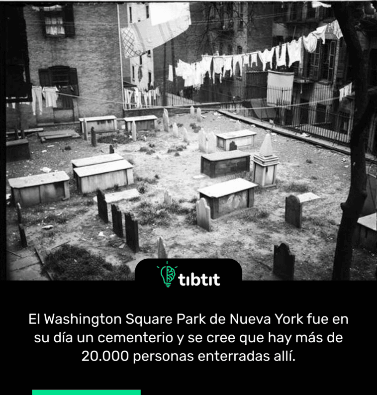 El Washington Square Park de Nueva York fue en su día un cementerio y se cree que hay más de 20.000 personas enterradas allí.