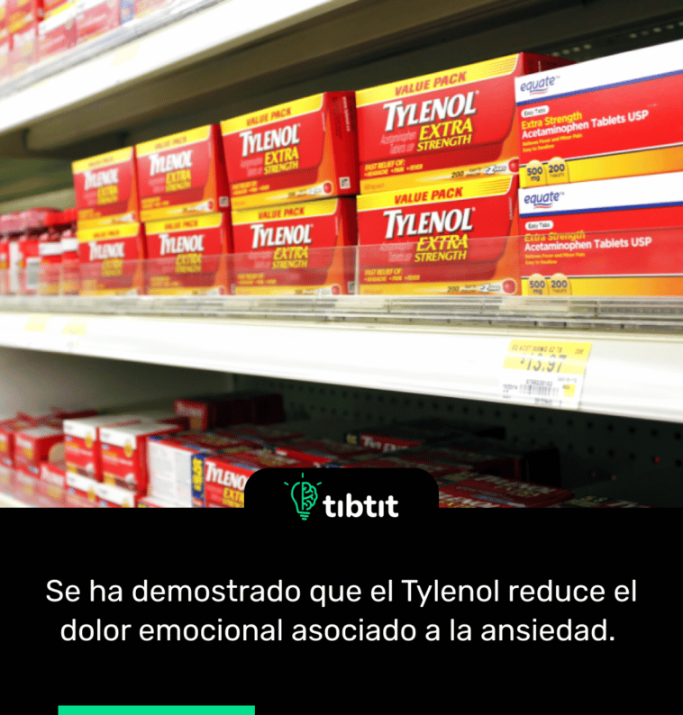 Se ha demostrado que el Tylenol reduce el dolor emocional asociado a la ansiedad.