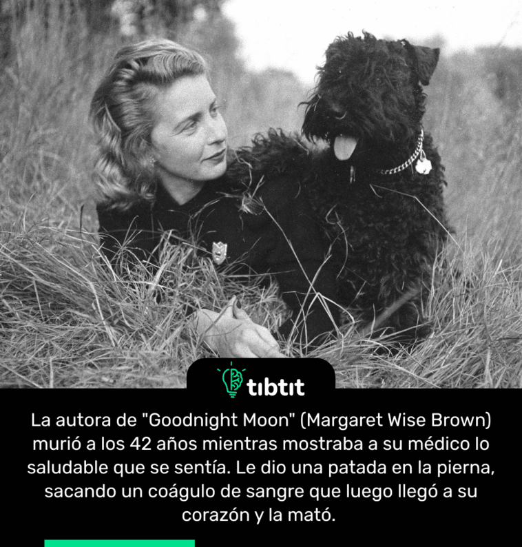 La autora de "Goodnight Moon" (Margaret Wise Brown) murió a los 42 años mientras mostraba a su médico lo saludable que se sentía. Le dio una patada en la pierna, sacando un coágulo de sangre que luego llegó a su corazón y la mató.
