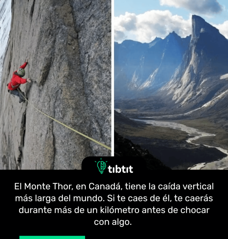El Monte Thor, en Canadá, tiene la caída vertical más larga del mundo. Si te caes de él, te caerás durante más de un kilómetro antes de chocar con algo.