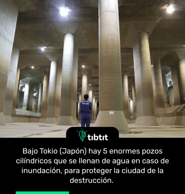 Bajo Tokio (Japón) hay 5 enormes pozos cilíndricos que se llenan de agua en caso de inundación, para proteger la ciudad de la destrucción.