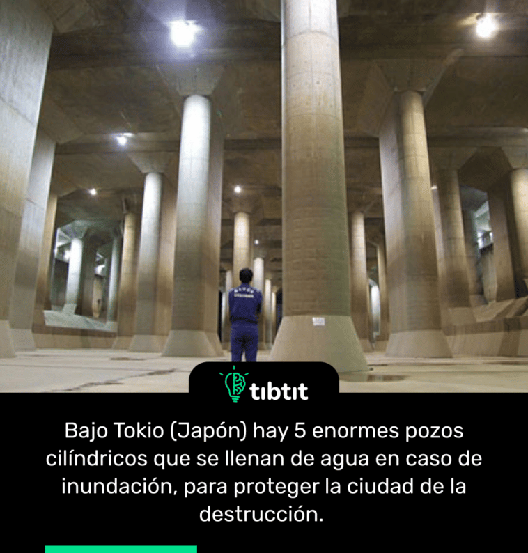 Bajo Tokio (Japón) hay 5 enormes pozos cilíndricos que se llenan de agua en caso de inundación, para proteger la ciudad de la destrucción.
