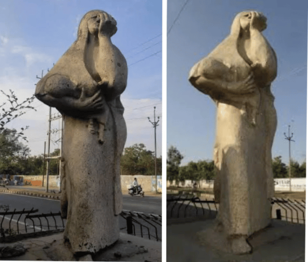La escultura de hormigón, realizada por la artista holandesa Ruth Waterman, representa la tragedia del gas de 1984 en Bhopal. (A menudo denominado "El peor desastre industrial")