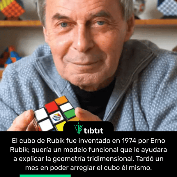 El cubo de Rubik fue inventado en 1974 por Erno Rubik; quería un modelo funcional que le ayudara a explicar la geometría tridimensional. Tardó un mes en poder arreglar el cubo él mismo.