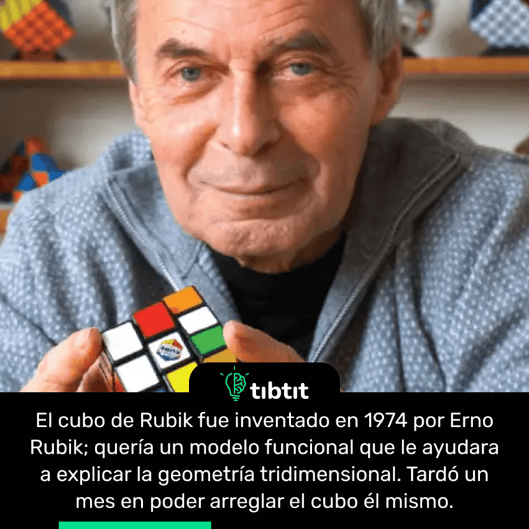 El cubo de Rubik fue inventado en 1974 por Erno Rubik; quería un modelo funcional que le ayudara a explicar la geometría tridimensional. Tardó un mes en poder arreglar el cubo él mismo.