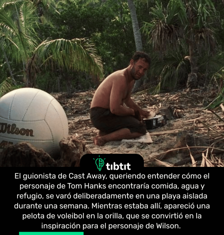 El guionista de Cast Away, queriendo entender cómo el personaje de Tom Hanks encontraría comida, agua y refugio, se varó deliberadamente en una playa aislada durante una semana. Mientras estaba allí, apareció una pelota de voleibol en la orilla, que se convirtió en la inspiración para el personaje de Wilson.