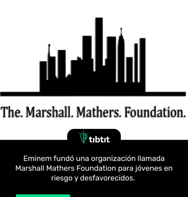 Eminem fundó una organización llamada Marshall Mathers Foundation para jóvenes en riesgo y desfavorecidos.