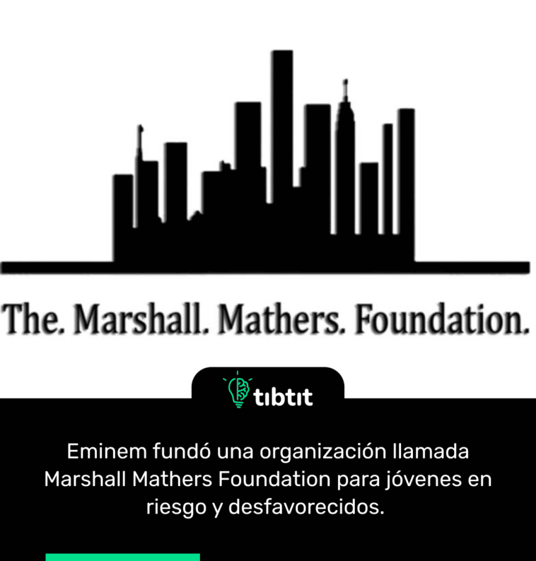 Eminem fundó una organización llamada Marshall Mathers Foundation para jóvenes en riesgo y desfavorecidos.