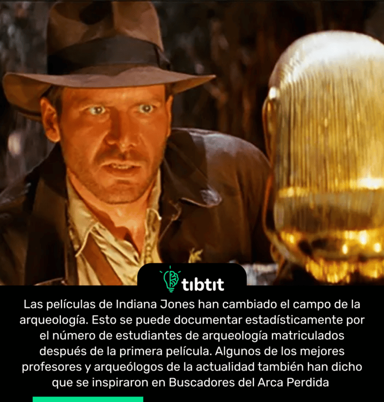 Las películas de Indiana Jones han cambiado el campo de la arqueología. Esto se puede documentar estadísticamente por el número de estudiantes de arqueología matriculados después de la primera película. Algunos de los mejores profesores y arqueólogos de la actualidad también han dicho que se inspiraron en Buscadores del Arca Perdida