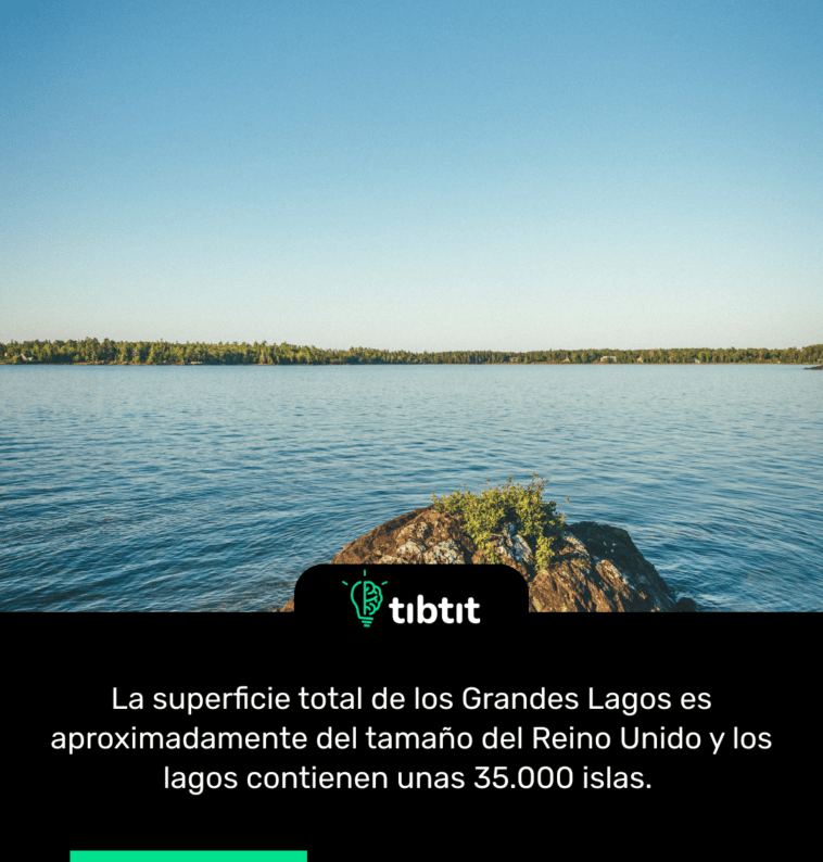 La superficie total de los Grandes Lagos es aproximadamente del tamaño del Reino Unido y los lagos contienen unas 35.000 islas.