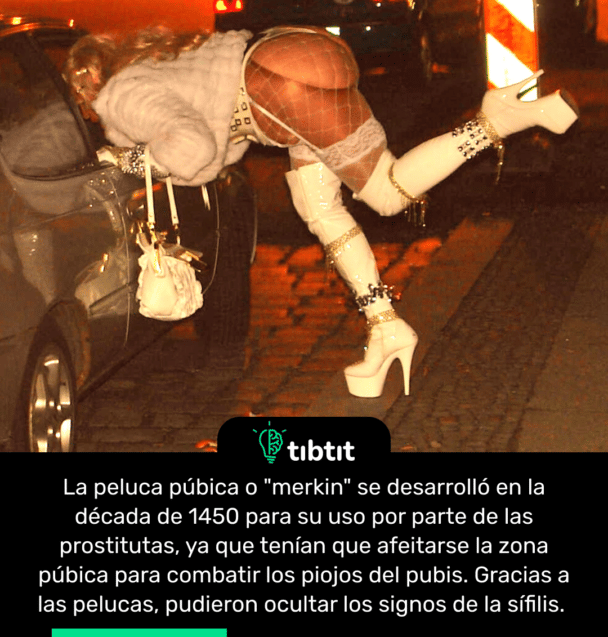 La peluca púbica o "merkin" se desarrolló en la década de 1450 para su uso por parte de las prostitutas, ya que tenían que afeitarse la zona púbica para combatir los piojos del pubis. Gracias a las pelucas, pudieron ocultar los signos de la sífilis.