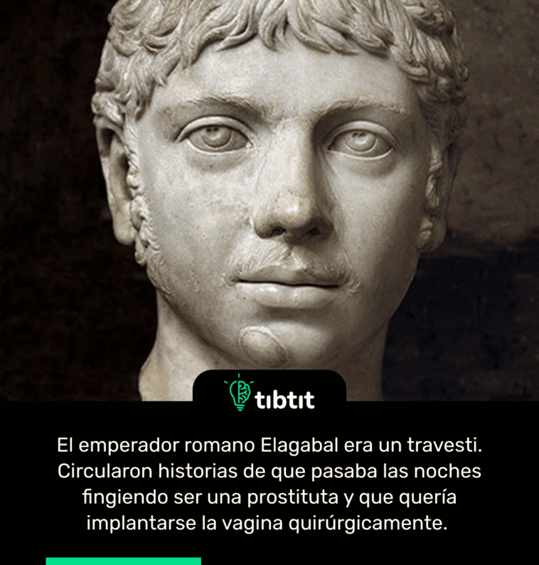 El emperador romano Elagabal era un travesti. Circularon historias de que pasaba las noches fingiendo ser una prostituta y que quería implantarse la vagina quirúrgicamente.
