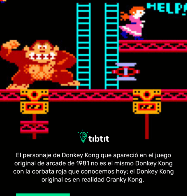 El personaje de Donkey Kong que apareció en el juego original de arcade de 1981 no es el mismo Donkey Kong con la corbata roja que conocemos hoy; el Donkey Kong original es en realidad Cranky Kong.