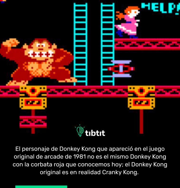 El personaje de Donkey Kong que apareció en el juego original de arcade de 1981 no es el mismo Donkey Kong con la corbata roja que conocemos hoy; el Donkey Kong original es en realidad Cranky Kong.