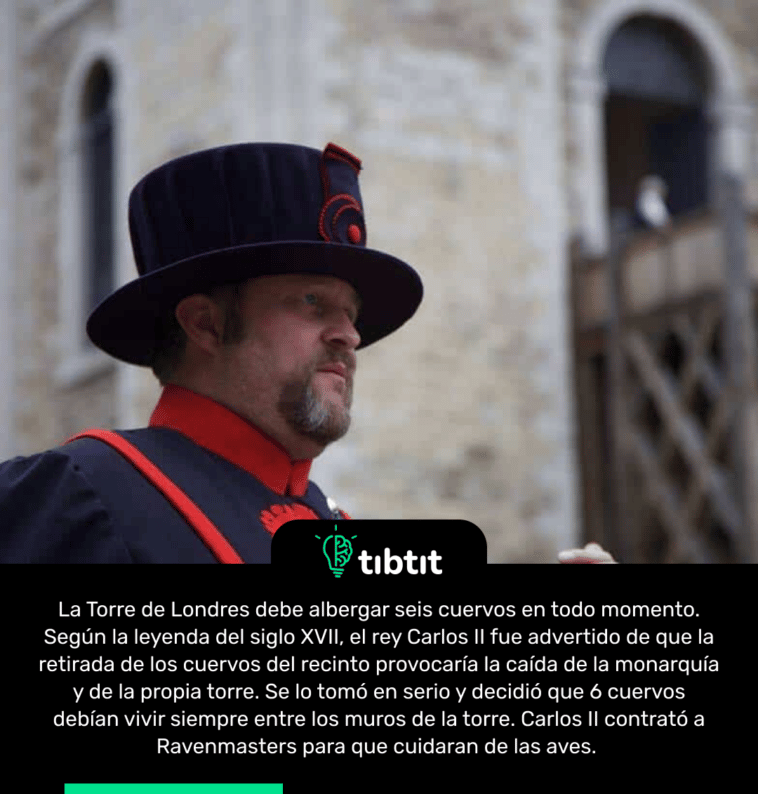 La Torre de Londres debe albergar seis cuervos en todo momento. Según la leyenda del siglo XVII, el rey Carlos II fue advertido de que la retirada de los cuervos del recinto provocaría la caída de la monarquía y de la propia torre. Se lo tomó en serio y decidió que 6 cuervos debían vivir siempre entre los muros de la torre. Carlos II contrató a Ravenmasters para que cuidaran de las aves.