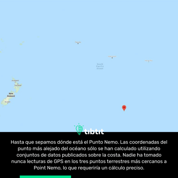 Hasta que sepamos dónde está el Punto Nemo. Las coordenadas del punto más alejado del océano sólo se han calculado utilizando conjuntos de datos publicados sobre la costa. Nadie ha tomado nunca lecturas de GPS en los tres puntos terrestres más cercanos a Point Nemo, lo que requeriría un cálculo preciso.