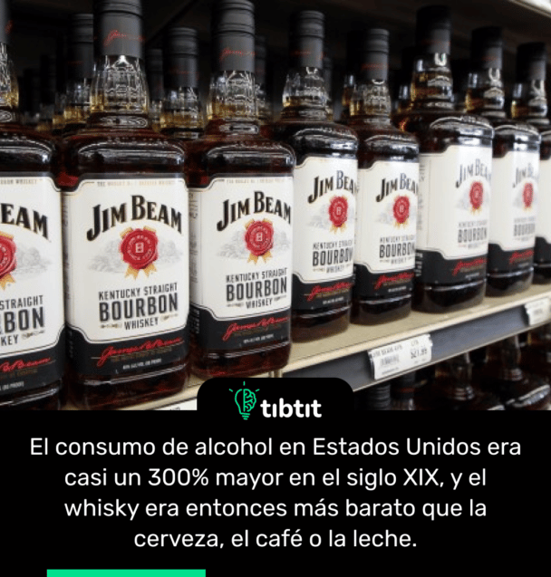 El consumo de alcohol en Estados Unidos era casi un 300% mayor en el siglo XIX, y el whisky era entonces más barato que la cerveza, el café o la leche.