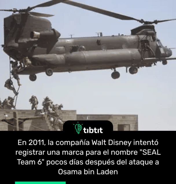 En 2011, la compañía Walt Disney intentó registrar una marca para el nombre "SEAL Team 6" pocos días después del ataque a Osama bin Laden