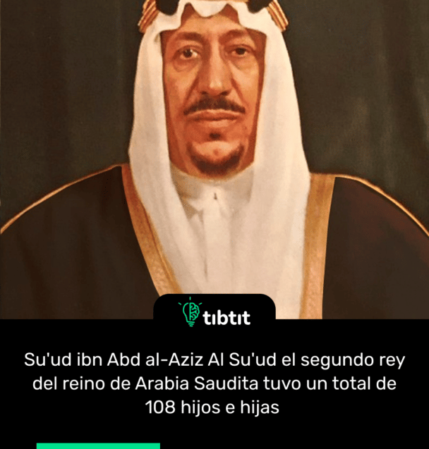Su'ud ibn Abd al-Aziz Al Su'ud el segundo rey del reino de Arabia Saudita tuvo un total de 108 hijos e hijas