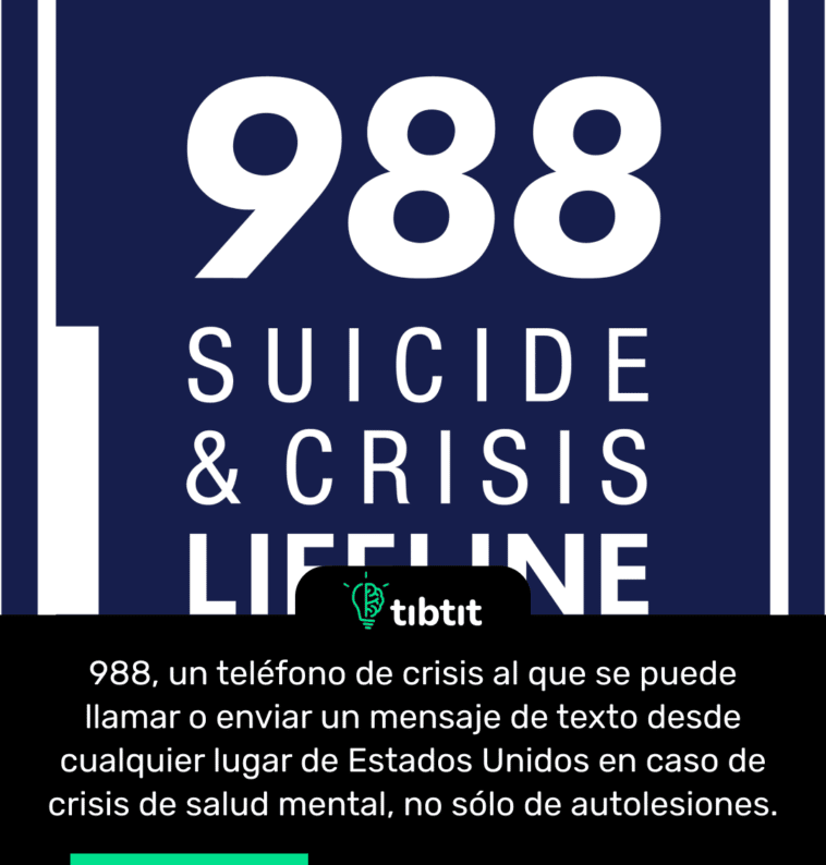 988, un teléfono de crisis al que se puede llamar o enviar un mensaje de texto desde cualquier lugar de Estados Unidos en caso de crisis de salud mental, no sólo de autolesiones.