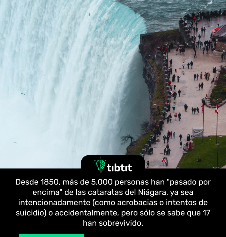 Desde 1850, más de 5.000 personas han "pasado por encima" de las cataratas del Niágara, ya sea intencionadamente (como acrobacias o intentos de suicidio) o accidentalmente, pero sólo se sabe que 17 han sobrevivido.