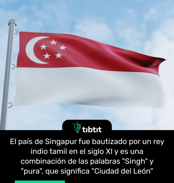 El país de Singapur fue bautizado por un rey indio tamil en el siglo XI y es una combinación de las palabras "Singh" y "pura", que significa "Ciudad del León"