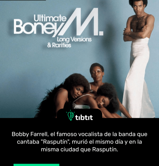 Bobby Farrell, el famoso vocalista de la banda que cantaba "Rasputín", murió el mismo día y en la misma ciudad que Rasputín.