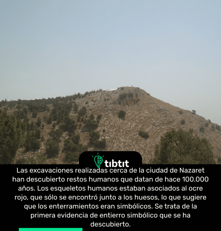 Las excavaciones realizadas cerca de la ciudad de Nazaret han descubierto restos humanos que datan de hace 100.000 años. Los esqueletos humanos estaban asociados al ocre rojo, que sólo se encontró junto a los huesos, lo que sugiere que los enterramientos eran simbólicos. Se trata de la primera evidencia de entierro simbólico que se ha descubierto.