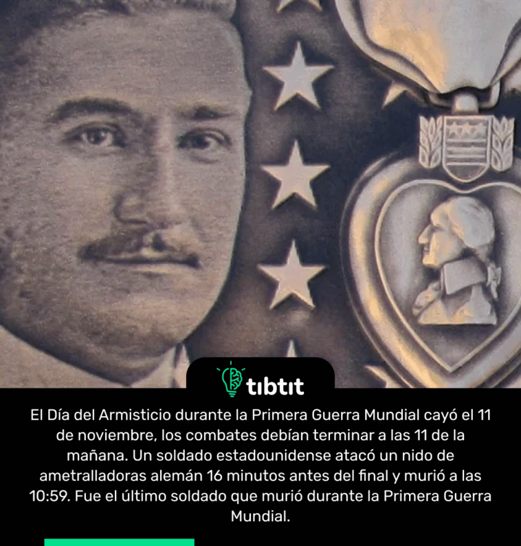 El Día del Armisticio durante la Primera Guerra Mundial cayó el 11 de noviembre, los combates debían terminar a las 11 de la mañana. Un soldado estadounidense atacó un nido de ametralladoras alemán 16 minutos antes del final y murió a las 10:59. Fue el último soldado que murió durante la Primera Guerra Mundial.