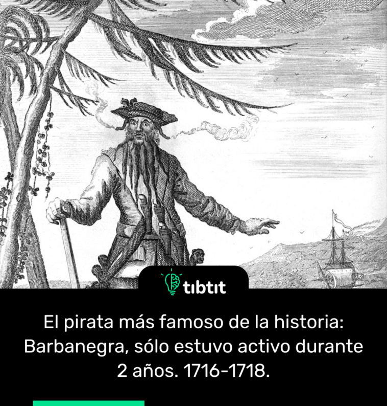 El pirata más famoso de la historia: Barbanegra, sólo estuvo activo durante 2 años. 1716-1718.
