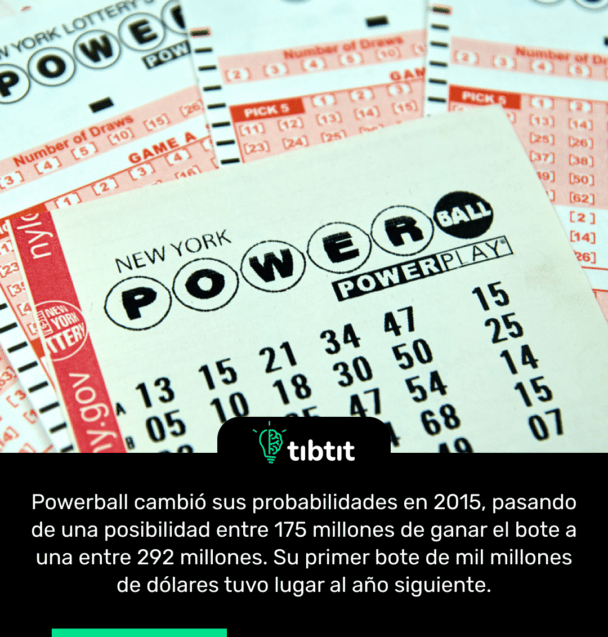 Powerball cambió sus probabilidades en 2015, pasando de una posibilidad entre 175 millones de ganar el bote a una entre 292 millones. Su primer bote de mil millones de dólares tuvo lugar al año siguiente.
