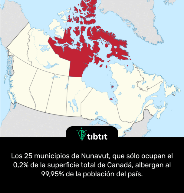 Los 25 municipios de Nunavut, que sólo ocupan el 0,2% de la superficie total de Canadá, albergan al 99,95% de la población del país.