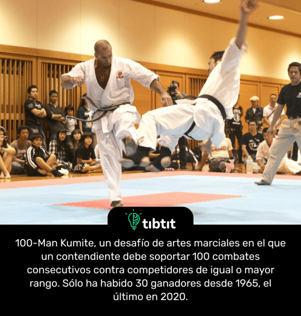 100-Man Kumite, un desafío de artes marciales en el que un contendiente debe soportar 100 combates consecutivos contra competidores de igual o mayor rango. Sólo ha habido 30 ganadores desde 1965, el último en 2020.