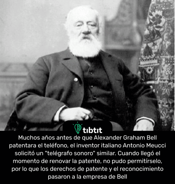 Muchos años antes de que Alexander Graham Bell patentara el teléfono, el inventor italiano Antonio Meucci solicitó un "telégrafo sonoro" similar. Cuando llegó el momento de renovar la patente, no pudo permitírselo, por lo que los derechos de patente y el reconocimiento pasaron a la empresa de Bell