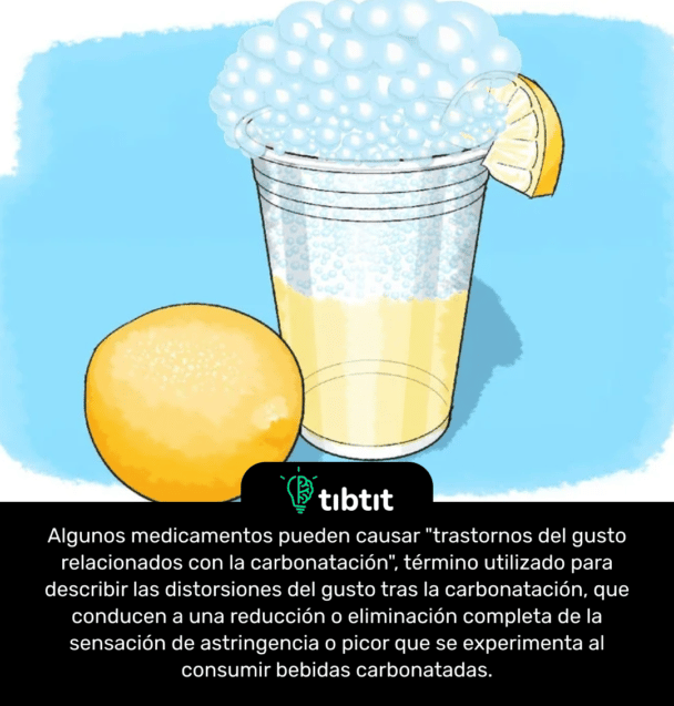 Algunos medicamentos pueden causar "trastornos del gusto relacionados con la carbonatación", término utilizado para describir las distorsiones del gusto tras la carbonatación, que conducen a una reducción o eliminación completa de la sensación de astringencia o picor que se experimenta al consumir bebidas carbonatadas.