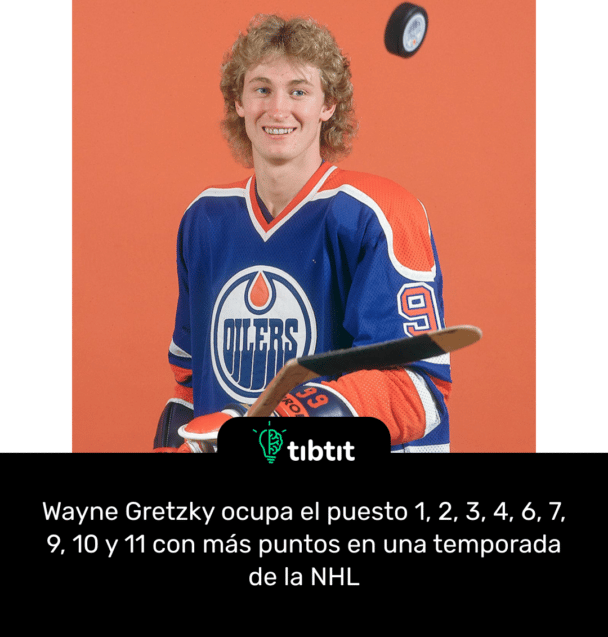 Wayne Gretzky ocupa el puesto 1, 2, 3, 4, 6, 7, 9, 10 y 11 con más puntos en una temporada de la NHL