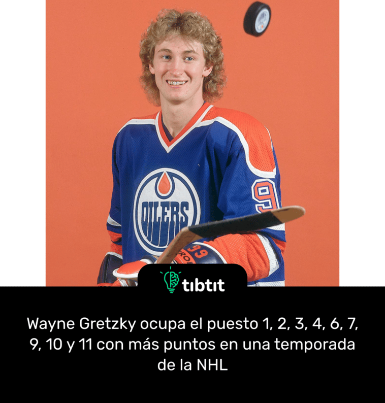 Wayne Gretzky ocupa el puesto 1, 2, 3, 4, 6, 7, 9, 10 y 11 con más puntos en una temporada de la NHL