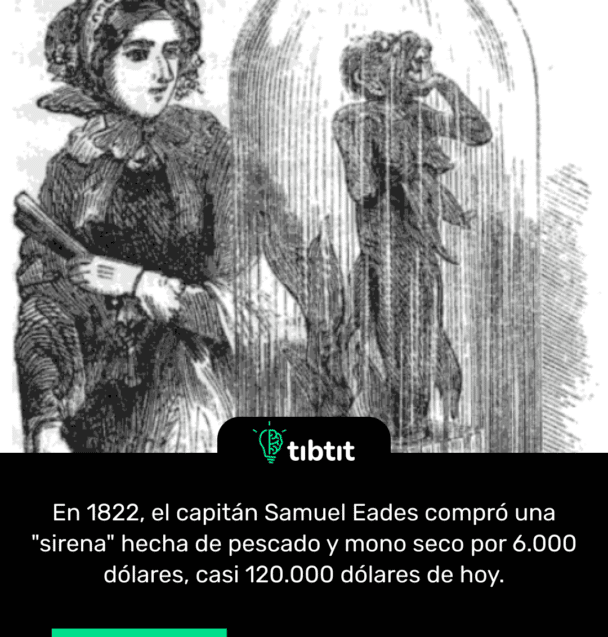 En 1822, el capitán Samuel Eades compró una "sirena" hecha de pescado y mono seco por 6.000 dólares, casi 120.000 dólares de hoy.