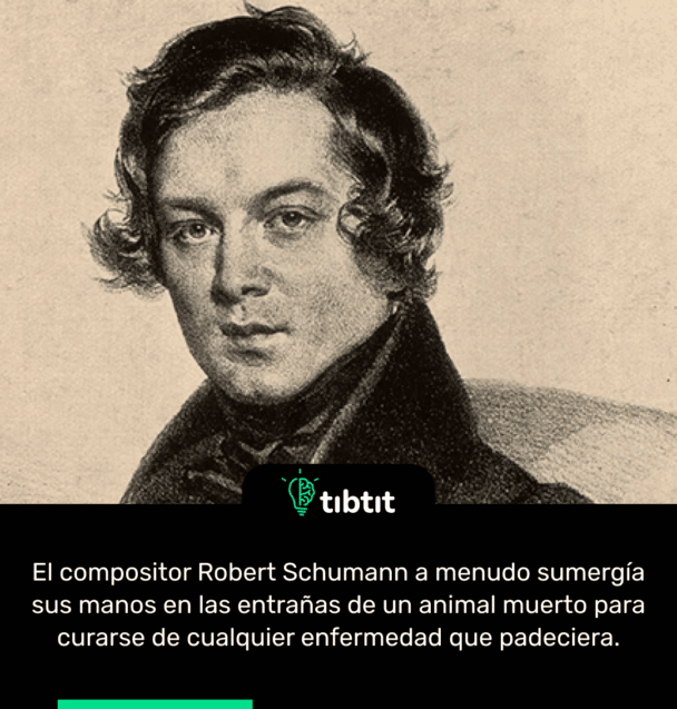 El compositor Robert Schumann a menudo sumergía sus manos en las entrañas de un animal muerto para curarse de cualquier enfermedad que padeciera.