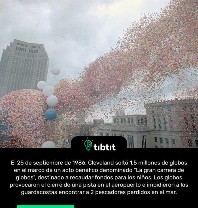 El 25 de septiembre de 1986, Cleveland soltó 1,5 millones de globos en el marco de un acto benéfico denominado "La gran carrera de globos", destinado a recaudar fondos para los niños. Los globos provocaron el cierre de una pista en el aeropuerto e impidieron a los guardacostas encontrar a 2 pescadores perdidos en el mar.