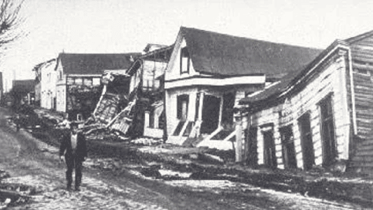 Casas destruidas en Valdivia, Chile después del terremoto de 1960. (Crédito de la imagen: USGS)