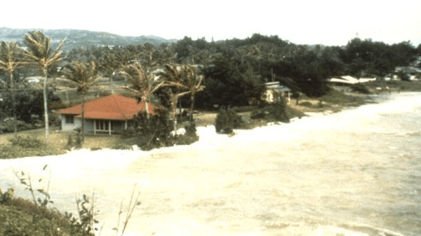 Llegada de una gran ola a Laie Point en la isla de Oahu, Hawaii. (Crédito de la imagen: Centro Nacional de Datos Geofísicos)
