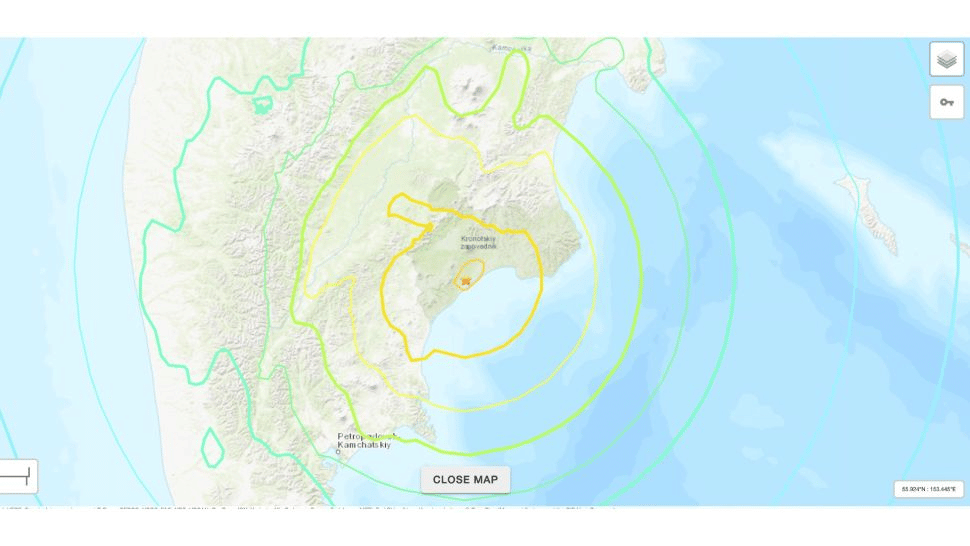 Aquí vemos la ubicación del terremoto de 1923 cerca de la península de Kamchatka, Rusia. (Crédito de la imagen: USGS)