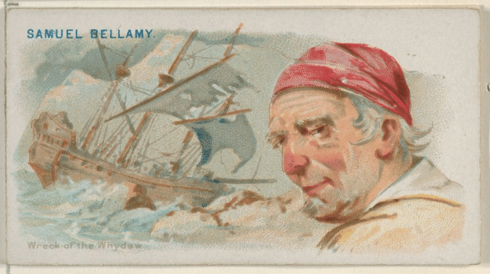Una ilustración de Samuel Bellamy con el naufragio del Whydah de la serie Pirates of the Spanish Main (N19) para Allen & Ginter Cigarettes, fechada alrededor de 1888. (Crédito de la imagen: Sepia Times/Colaborador a través de Getty Images)